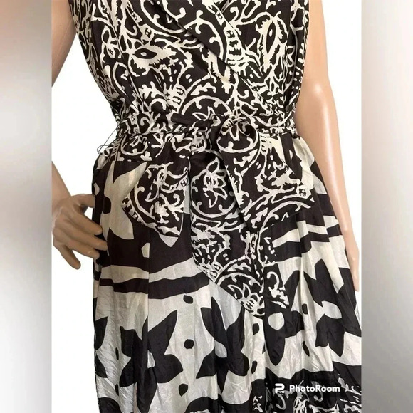 Suzi Chin Maggy Boutique 100% Silk Midi Dress Collared V Neck Size 10 with Belt - Picture 6 of 14